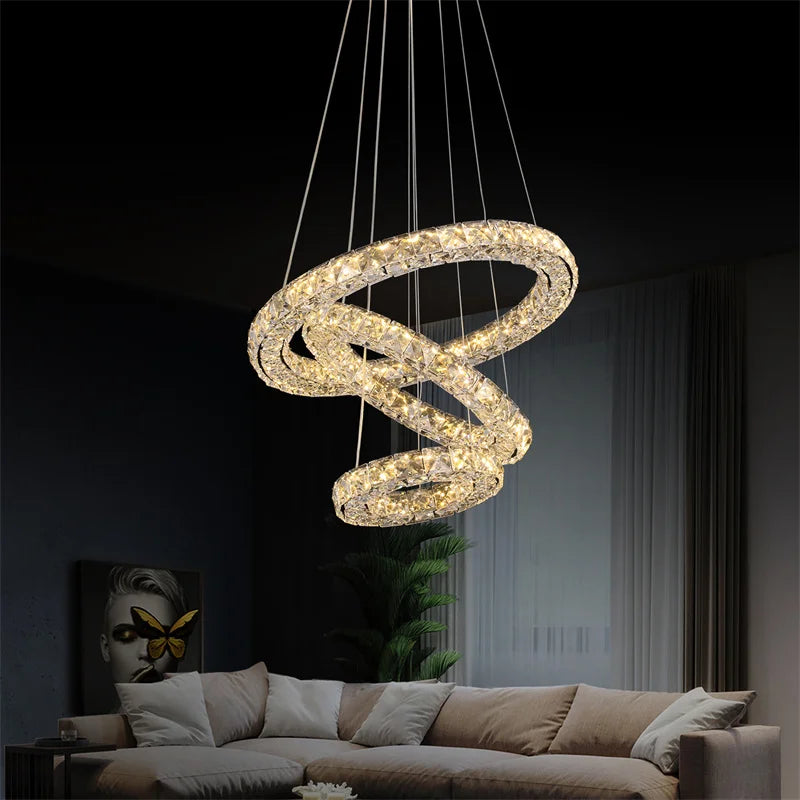 Luxury Crystal LED Chandelier 5 Ring Modern Ceiling Light Fixture