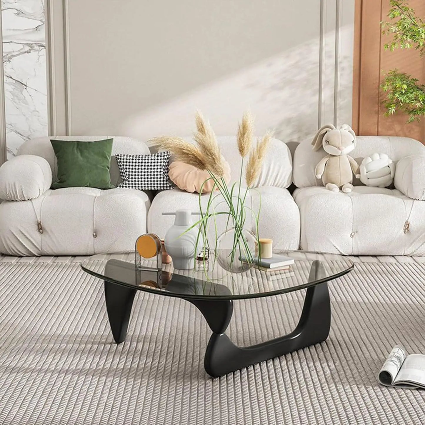 Triangle Glass Coffee Table Modern Abstract End Table for Living Room