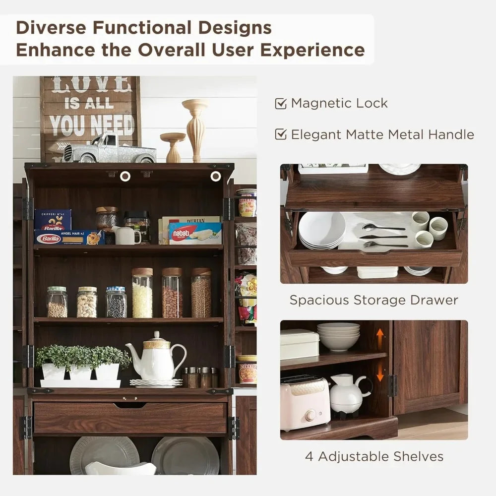 72 Inch Tall Kitchen Pantry Storage Cabinet with Barn Doors Organizer