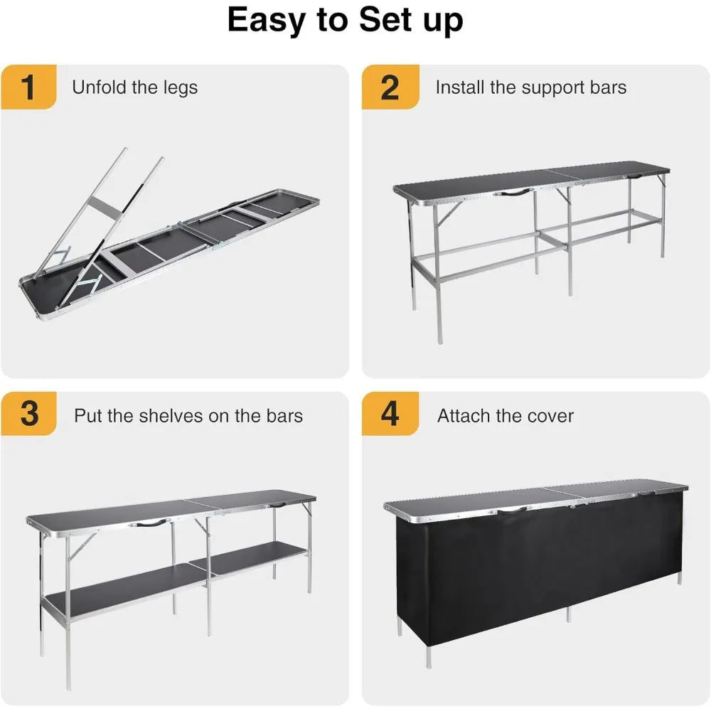 82 Inch Portable Bar Table with Carry Bag and Dual Layer Storage
