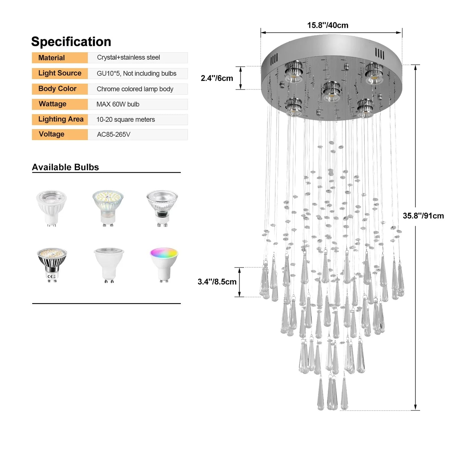 Raindrop LED Crystal Pendant Light Modern Chandelier Ceiling Lamp