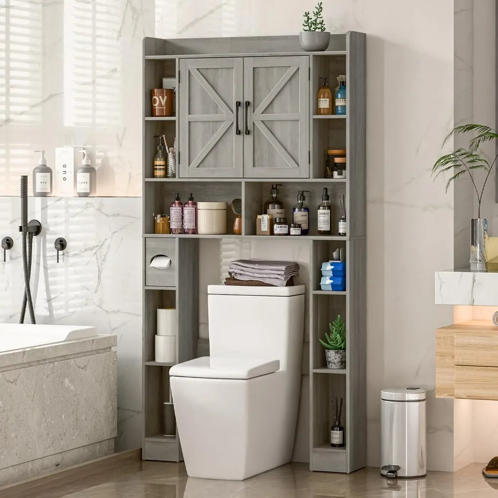 Farmhouse Storage Cabinet Over Toilet Space-Saving Bathroom Rack