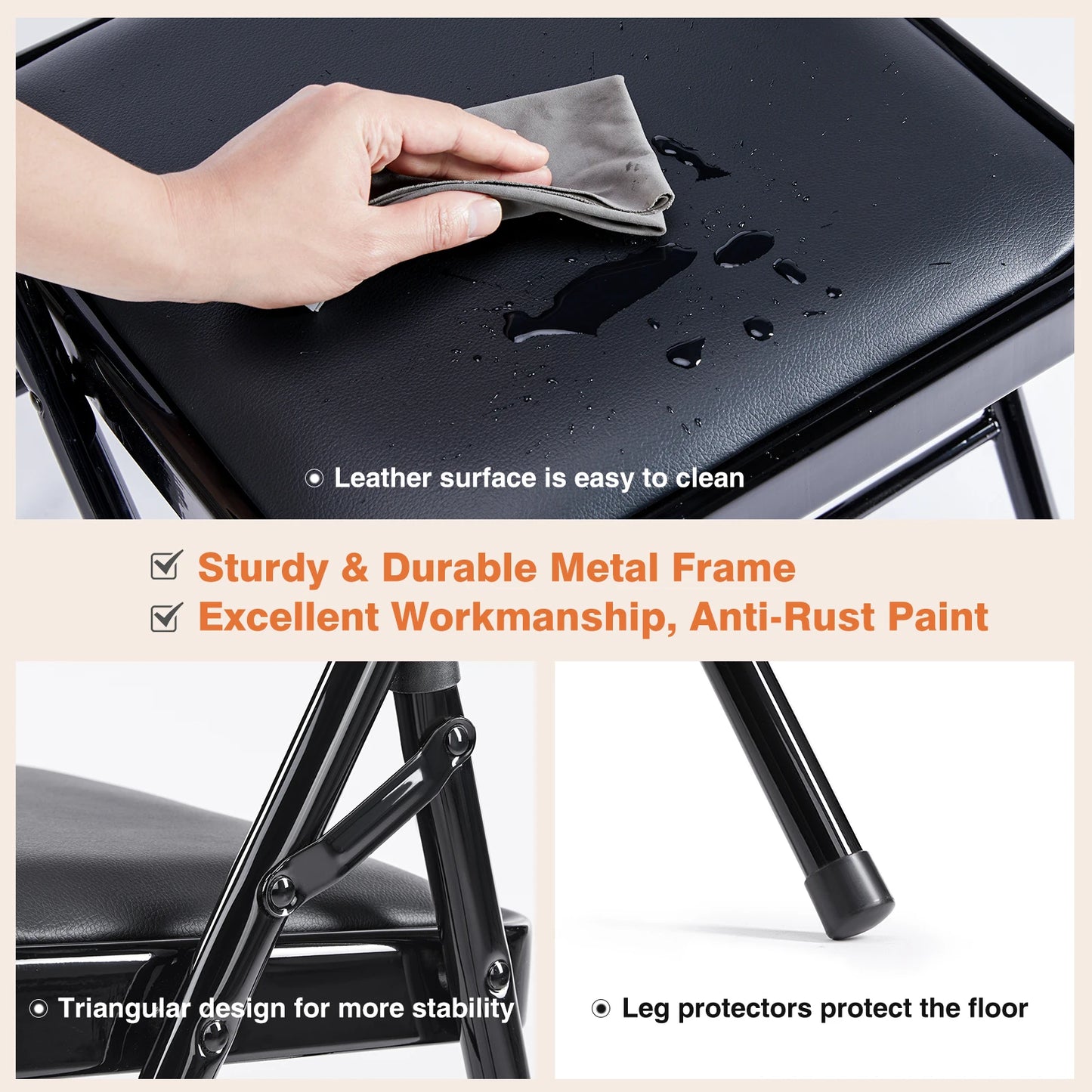 Ljustra Leather Padded Folding Chairs 4 Pack Sturdy Metal Living Room