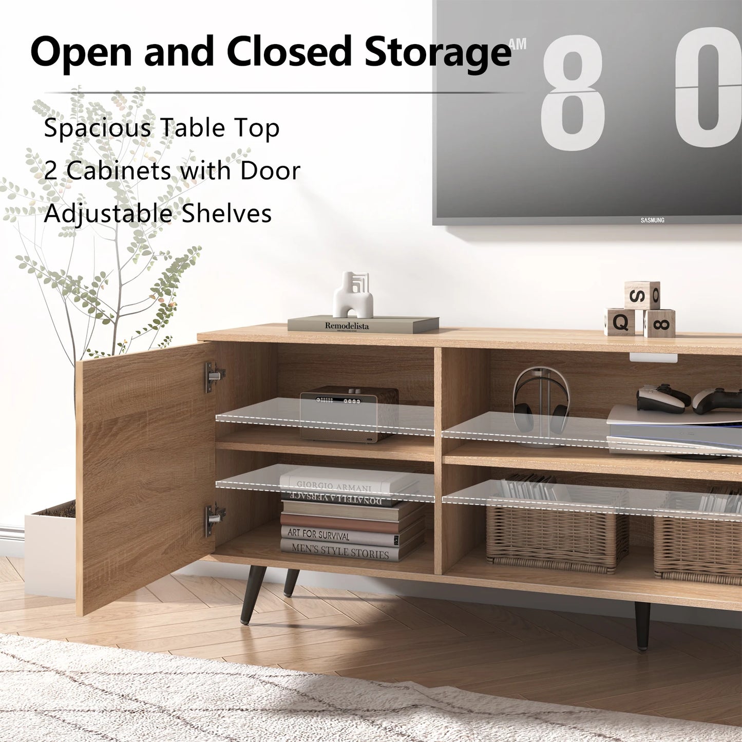 Modern TV Stand Wood Cabinet Entertainment Center Living Room Storage