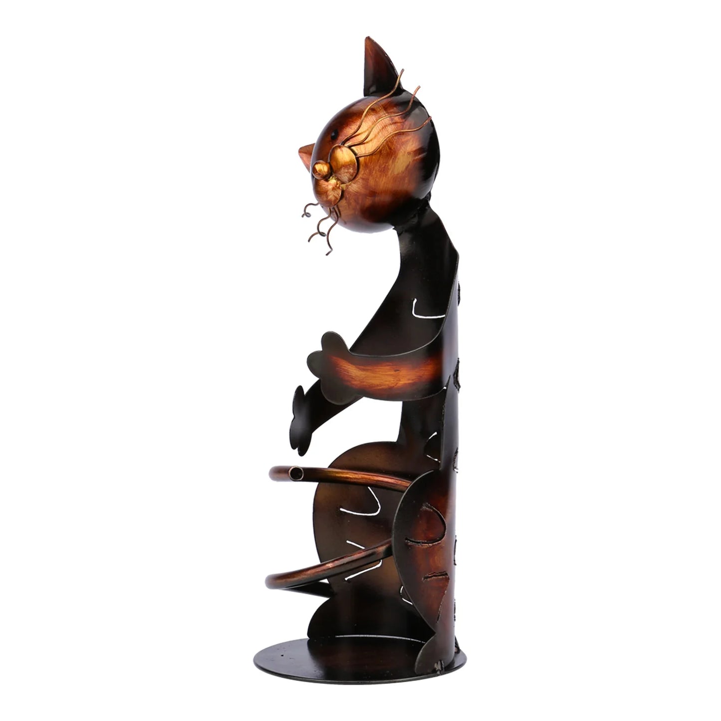 Cat Shaped Wine Holder Metal Sculpture Decorative Home Accent