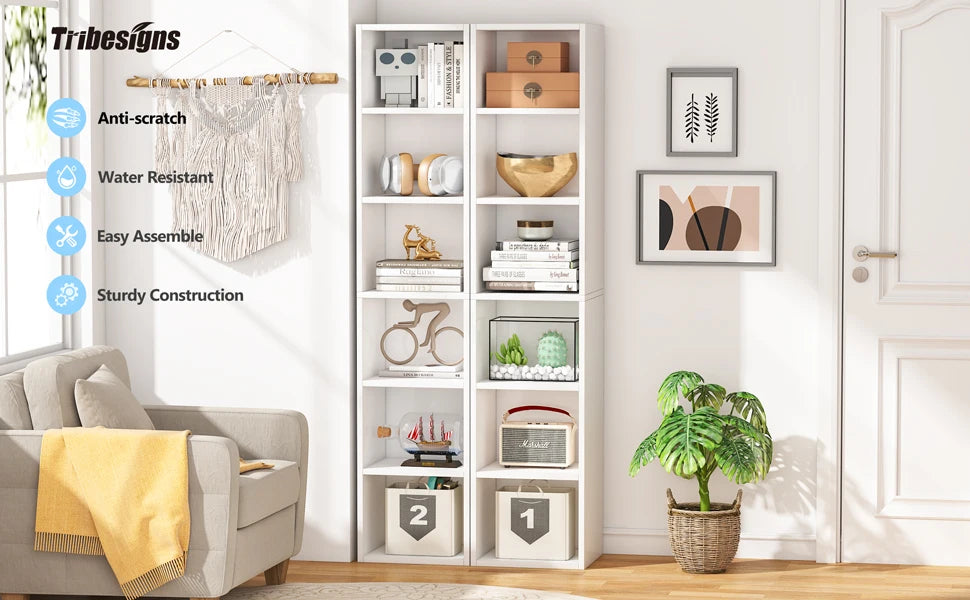 Ljustra 70.9 Inch Tall Narrow Bookcase Modern White Corner Storage Shelf