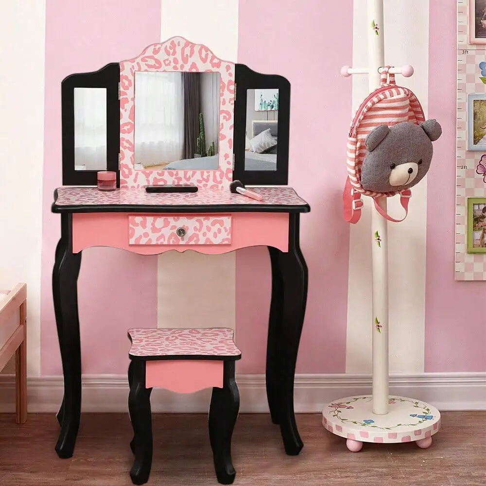 Pretend Play Vanity Table Set with Mirror Kids Makeup Dressing Gift