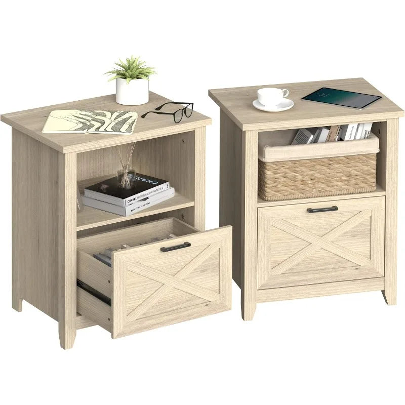 Ljustra 30 Inch Tall Nightstand Set of 2 Sturdy Wood Bedside Table