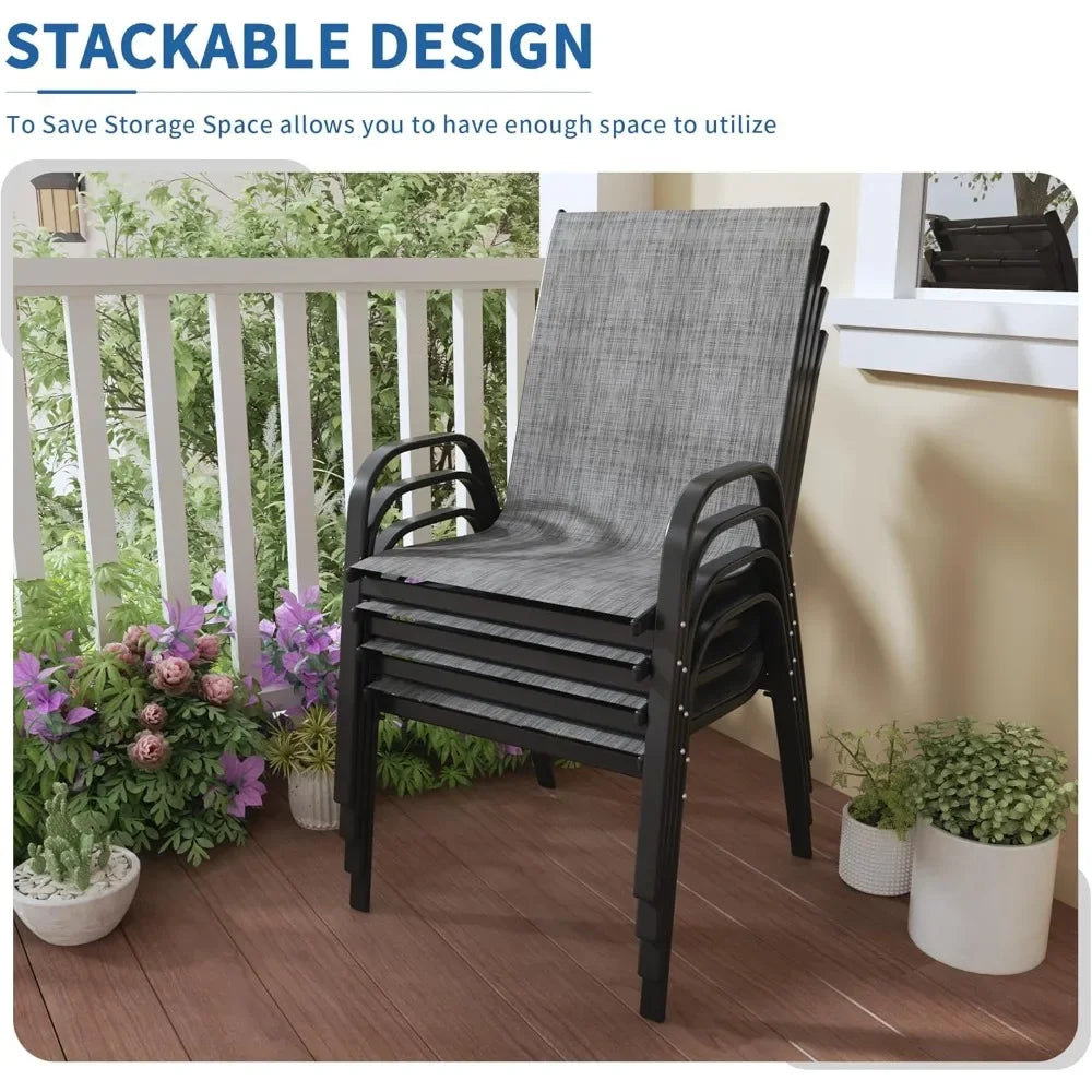 Textilene Patio Chairs Set of 4 Weather Resistant Stackable Lightweight