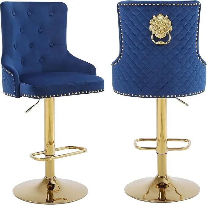 Velvet Gold Barstools Set of 2 Adjustable Swivel Modern High Back