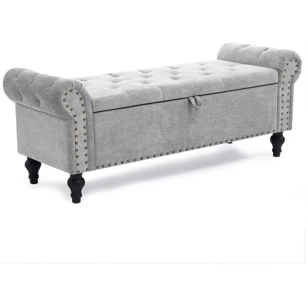 51 Inch Bedroom Storage Bench Ottoman with Storage Chenille Upholstered
