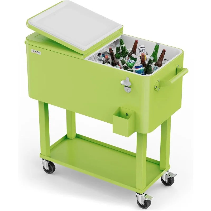 Ljustra 80 Quart Rolling Ice Chest Portable Cooler Cart with Shelf