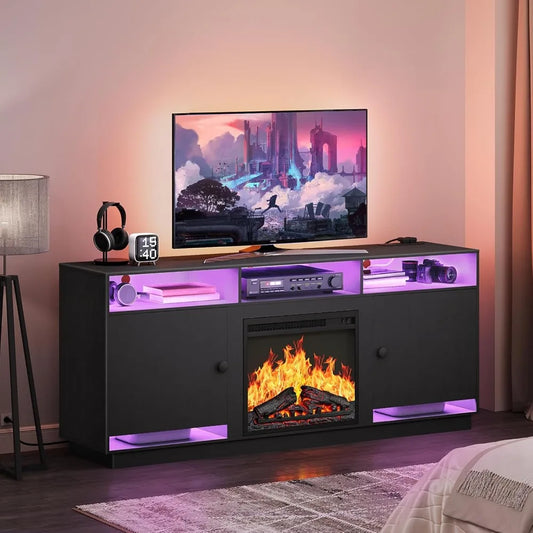 Electric Fireplace TV Stand with Charging Station for 32" to 65" TVs