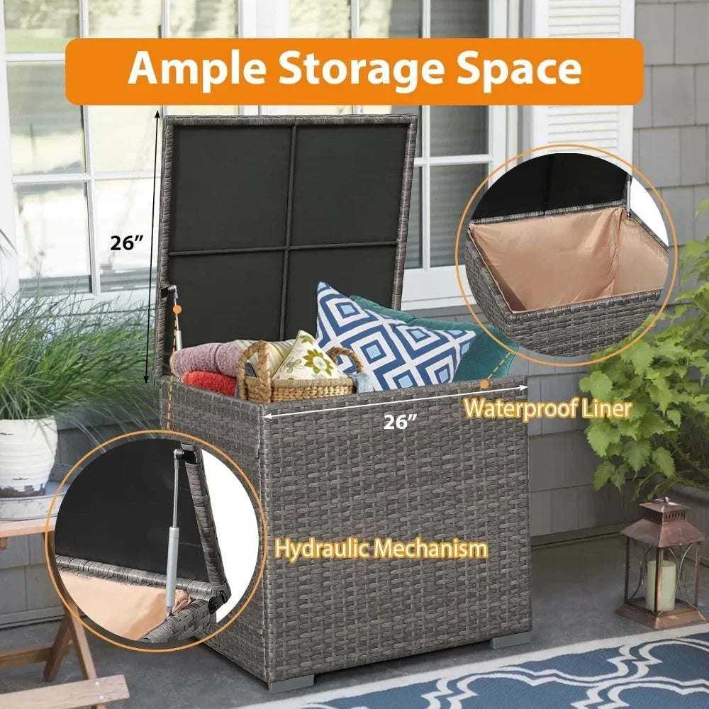 8 Piece Rattan Outdoor Patio Furniture Set with Fire Pit Table