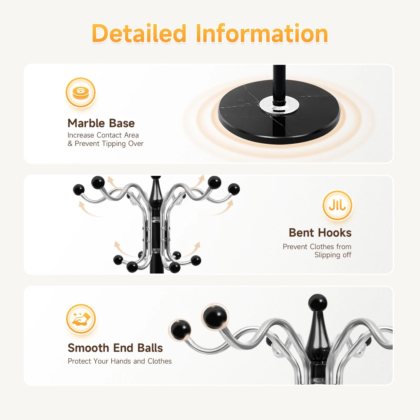 4 Tier Freestanding Clothes Rack with Hooks and Marble Base 170cm