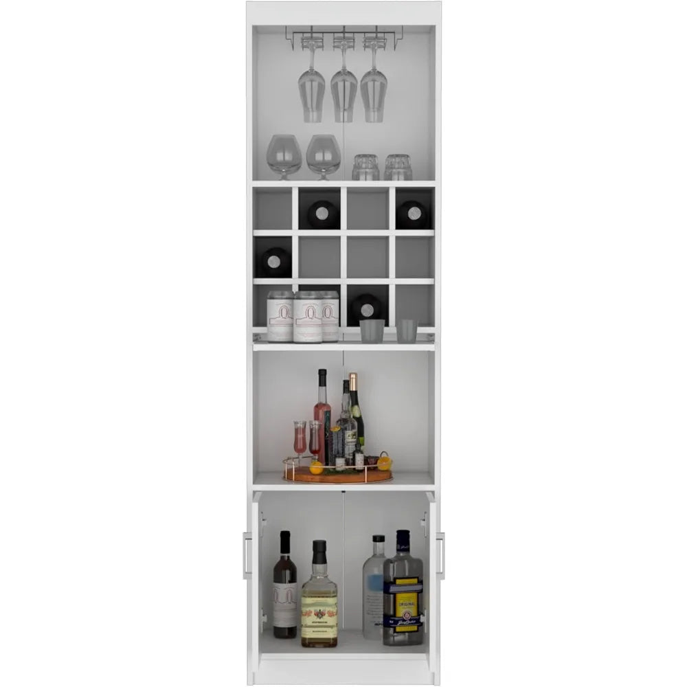 71.1 Inch Tall Bar Cabinet with 12-Bottle Cubbies and Glass Holder