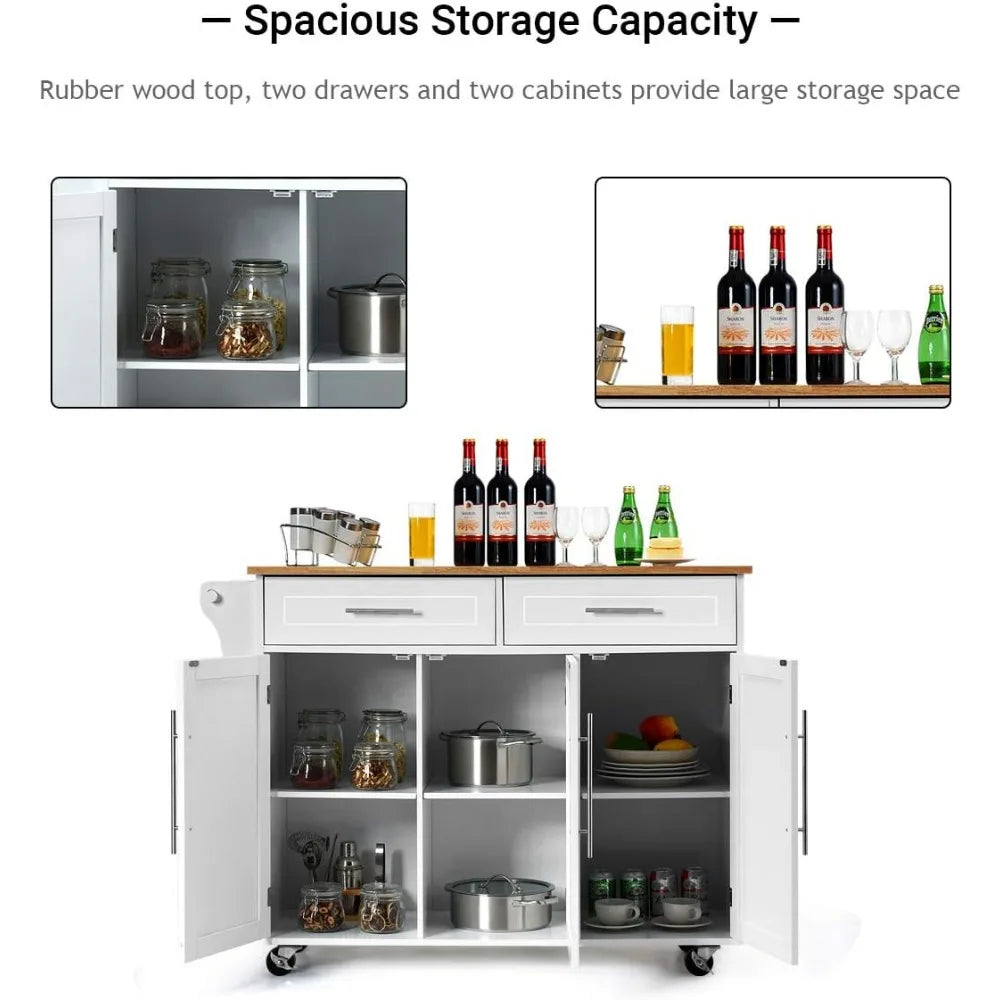 Kitchen Island Cart Rolling Storage Trolley with Lockable Castors
