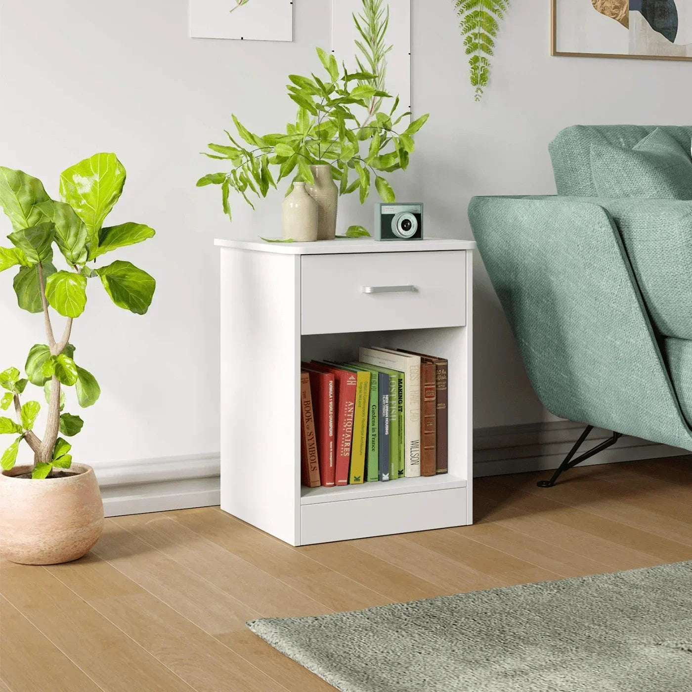2 Tier Nightstand with Drawer Modern End Table for Bedroom Living Room