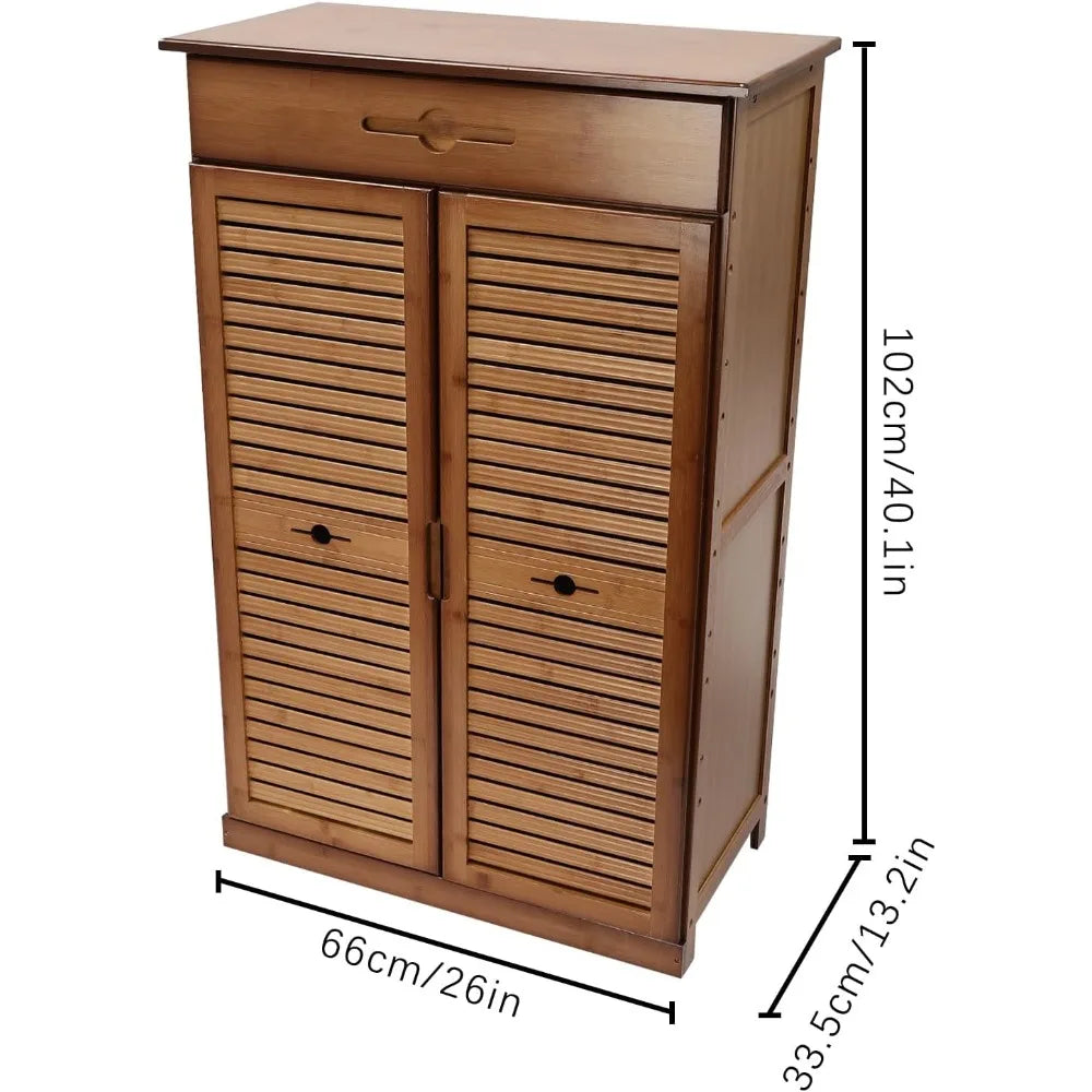 5 Tier Bamboo Shoe Cabinet Organizer Retro Entryway Storage Unit