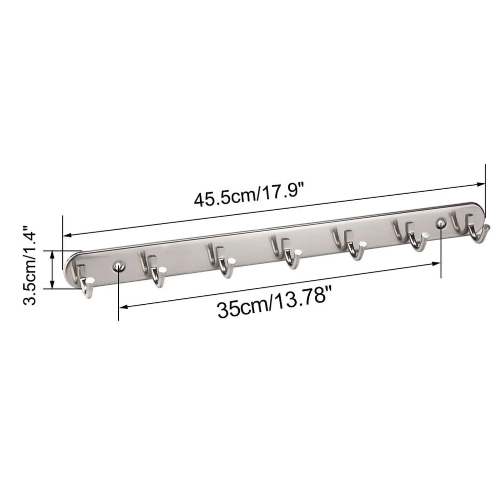 Stainless Steel Wall Hook Hanger for Coats Hats Bags Scarves 7 Hooks