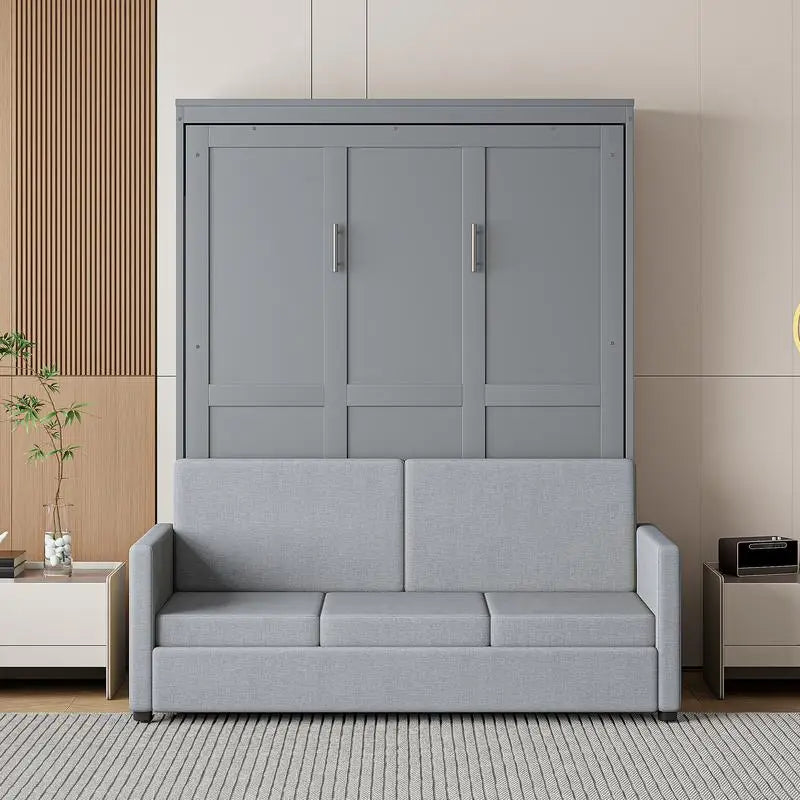 Gray Full Size Murphy Bed Space Saving Couch Sofa Wall Bed