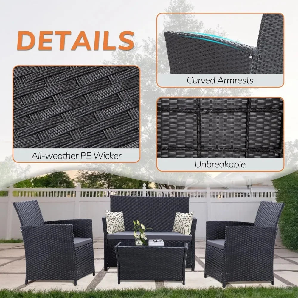 Ljustra 4-Piece Patio Furniture Set Wicker Rattan Sofa Coffee Table