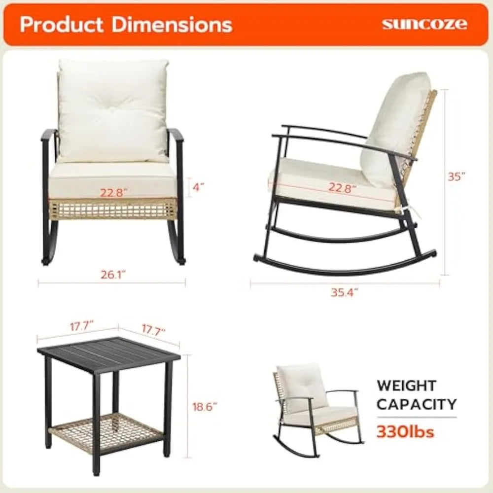 Ljustra 3 Piece Patio Furniture Set Outdoor Rocking Chairs Coffee Table