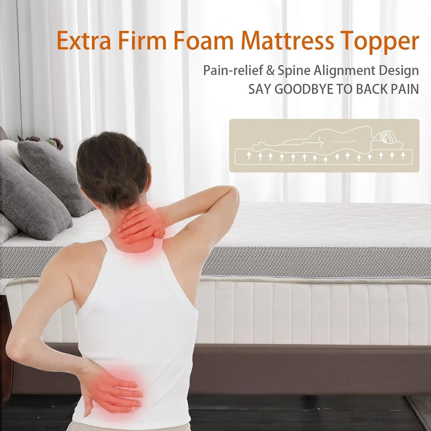 Ljustra 3 Inch Pain Relieving Foam Mattress Topper Removable Cover