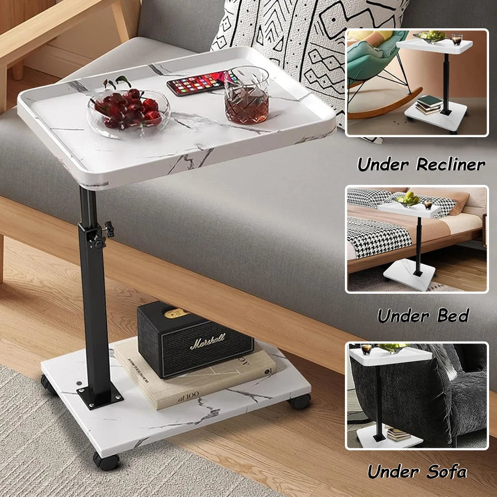 Adjustable Rolling Cart Overbed Bedside Table Laptop Desk Side Tray Table