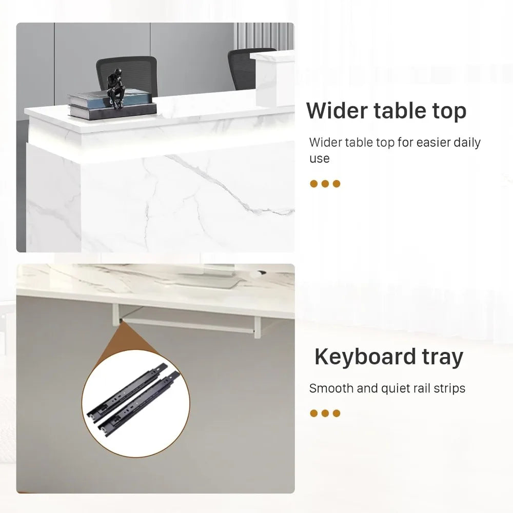 Modern Reception Desk with Locking Drawers LED Light Strip Office Counter