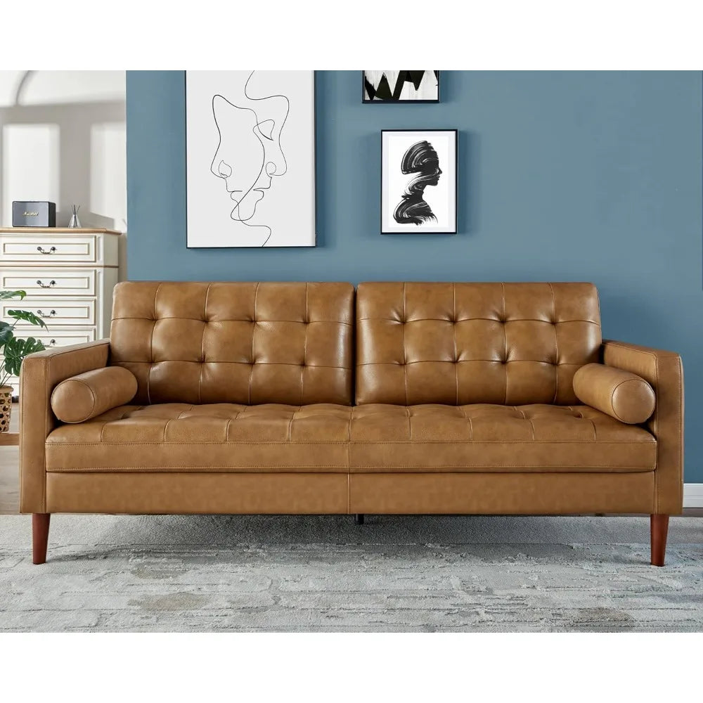Ljustra Leather Sofa Mid-Century Modern 3 Seater Comfy Couch Living Room
