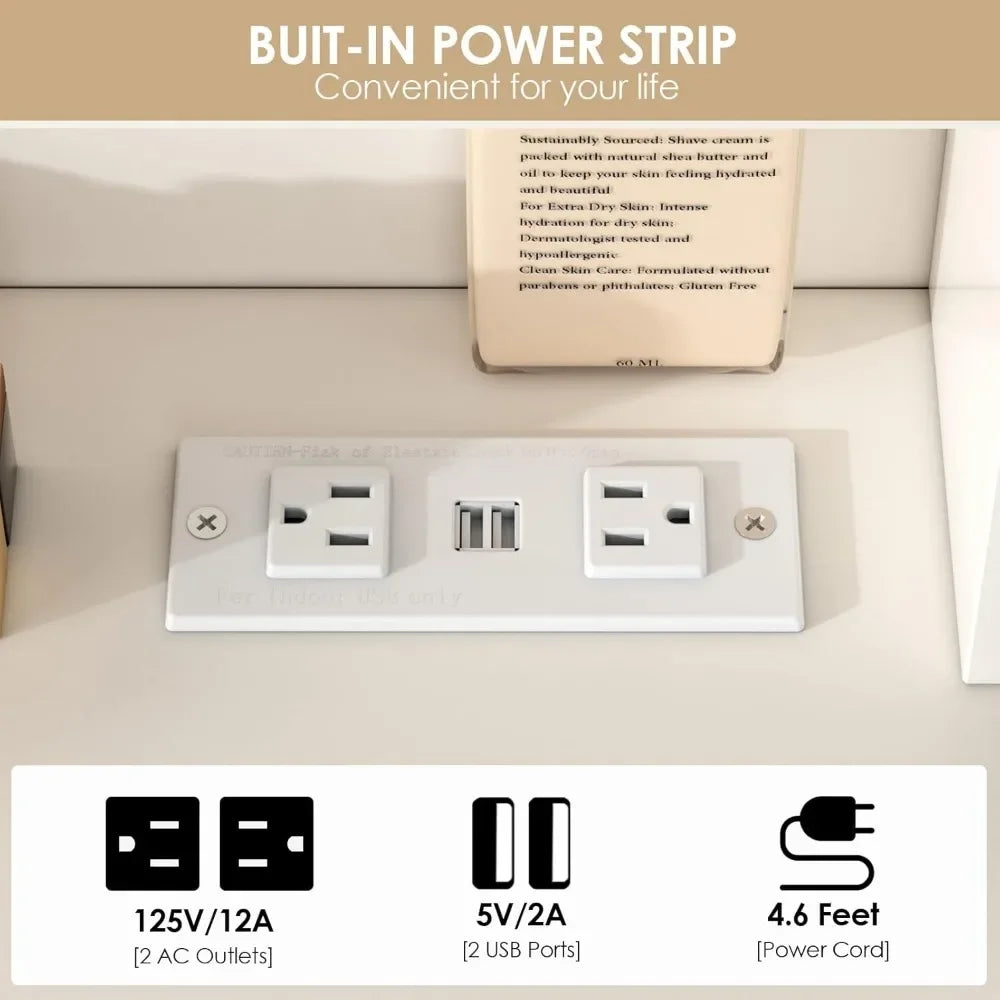Makeup Vanity Desk with Lighted Mirror Power Strip 3 Lighting Modes Storage