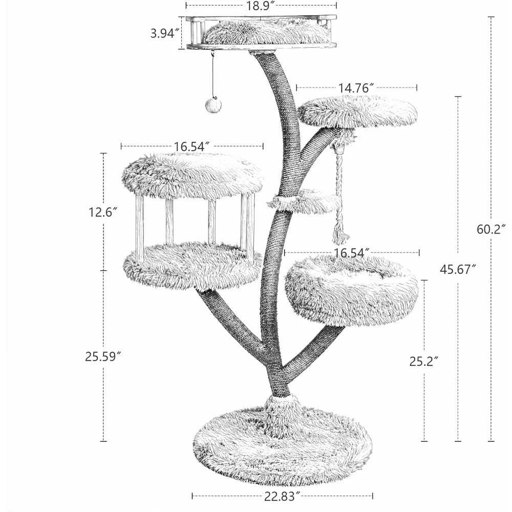 KAMABOKO 60.2" Tall Cat Tree Luxury Condo for Large Cats Scratching Post