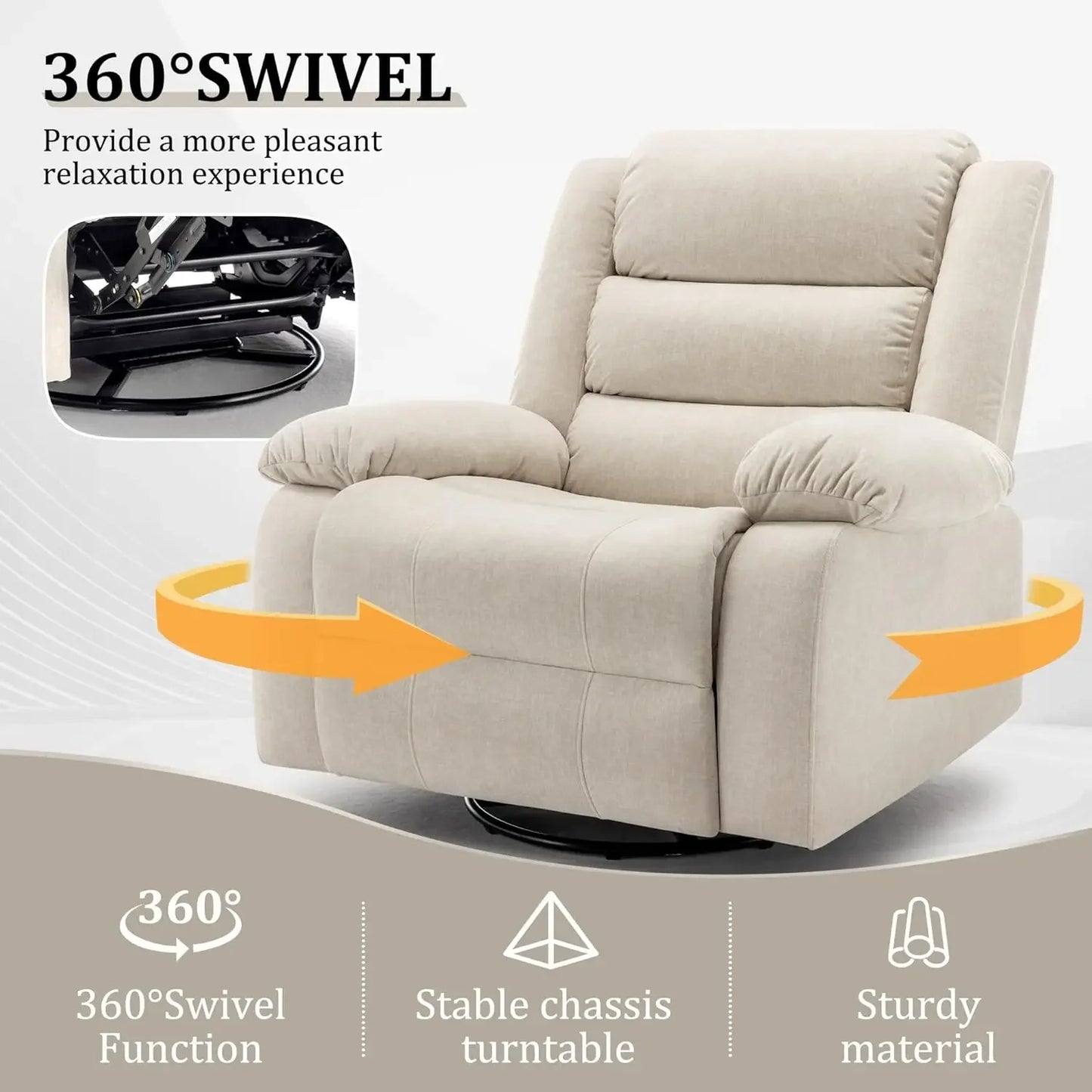 Recliner Chair Oversized Rocking Chair with Massage Heat Beige