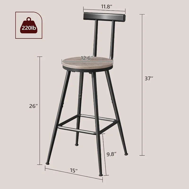 Bar Stools Set of 2 with Backrest and Footrest 26 Inch Tall Adjustable