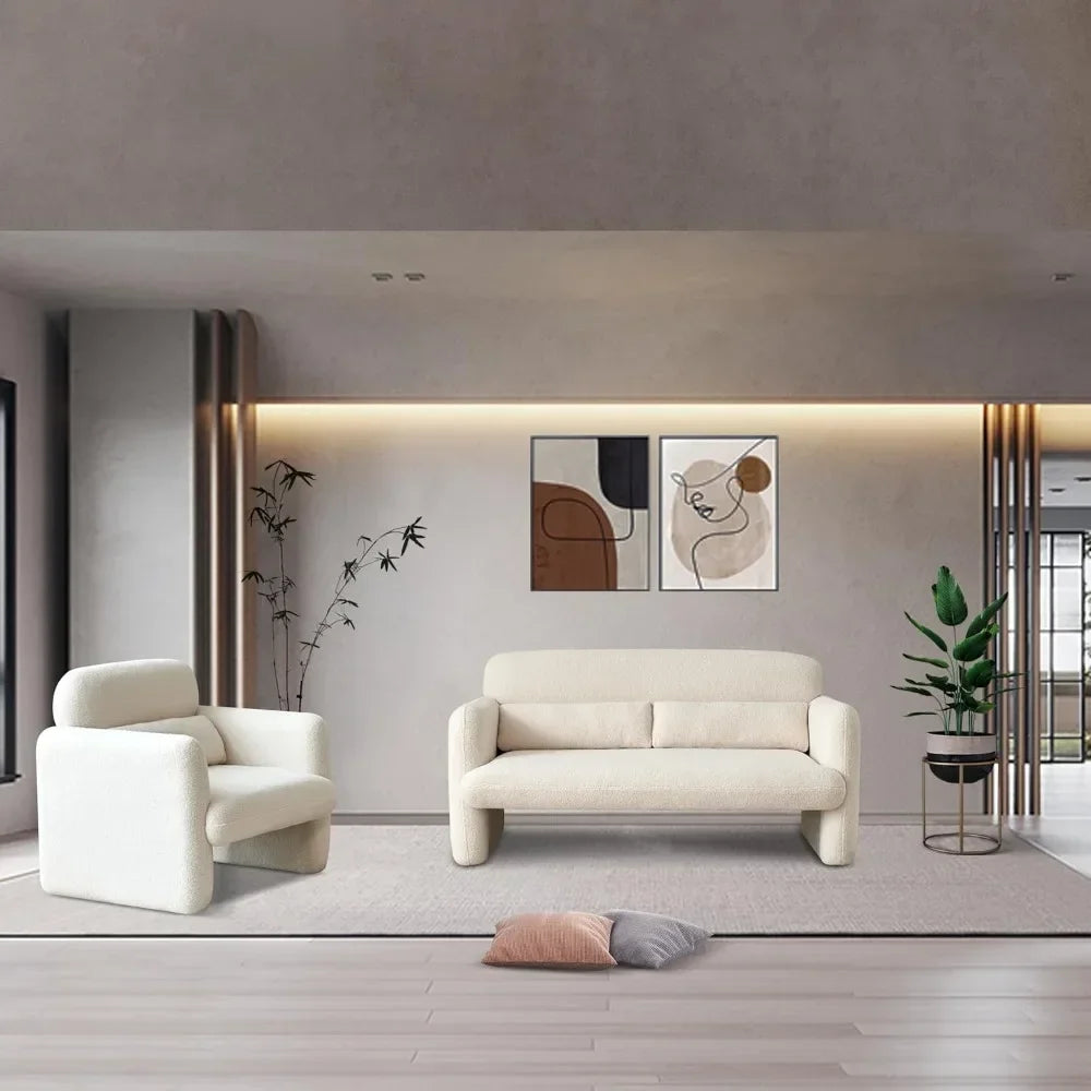 Modern Accent Chair Sherpa Lamb Fabric Upholstered Living Room Chair