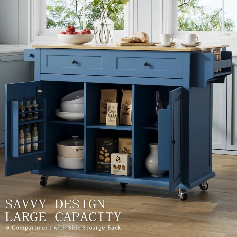 Portable Kitchen Island on Wheels with Drop Leaf Storage Cart