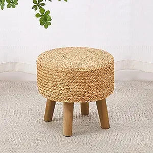 Round Seagrass Ottoman Eco-Friendly Footstool Hand Woven Pouf
