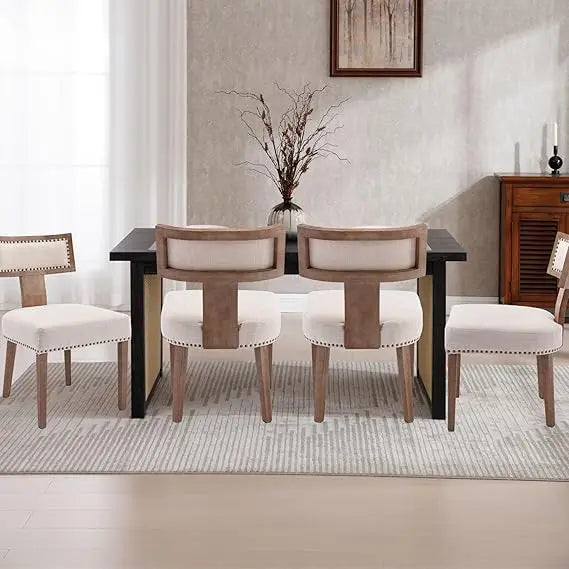 Farmhouse Dining Chairs Set of 4 Mid Century Modern Upholstered Rattan
