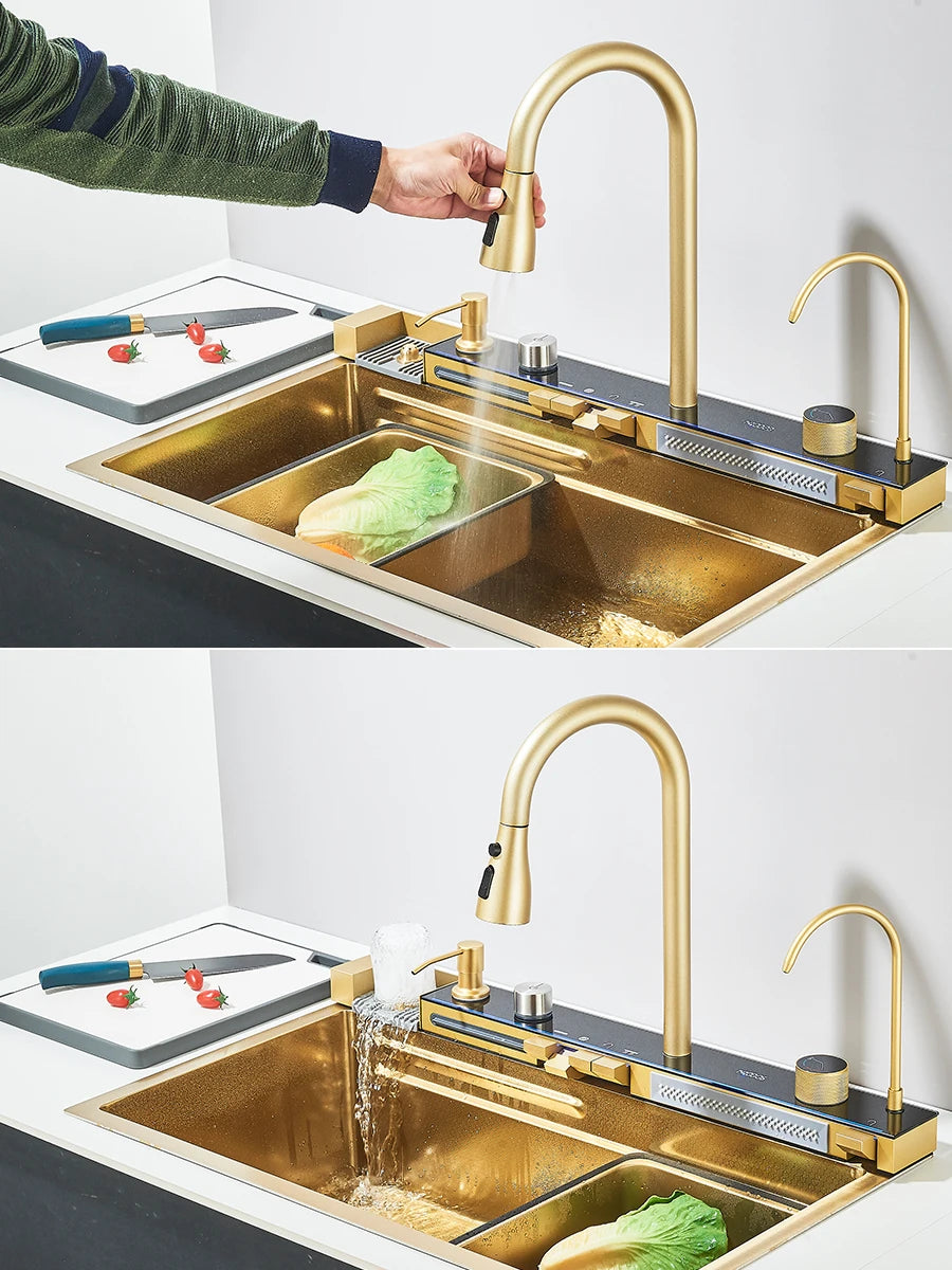 Large Stainless Steel Kitchen Sink 75x45cm with Faucet Digital Display