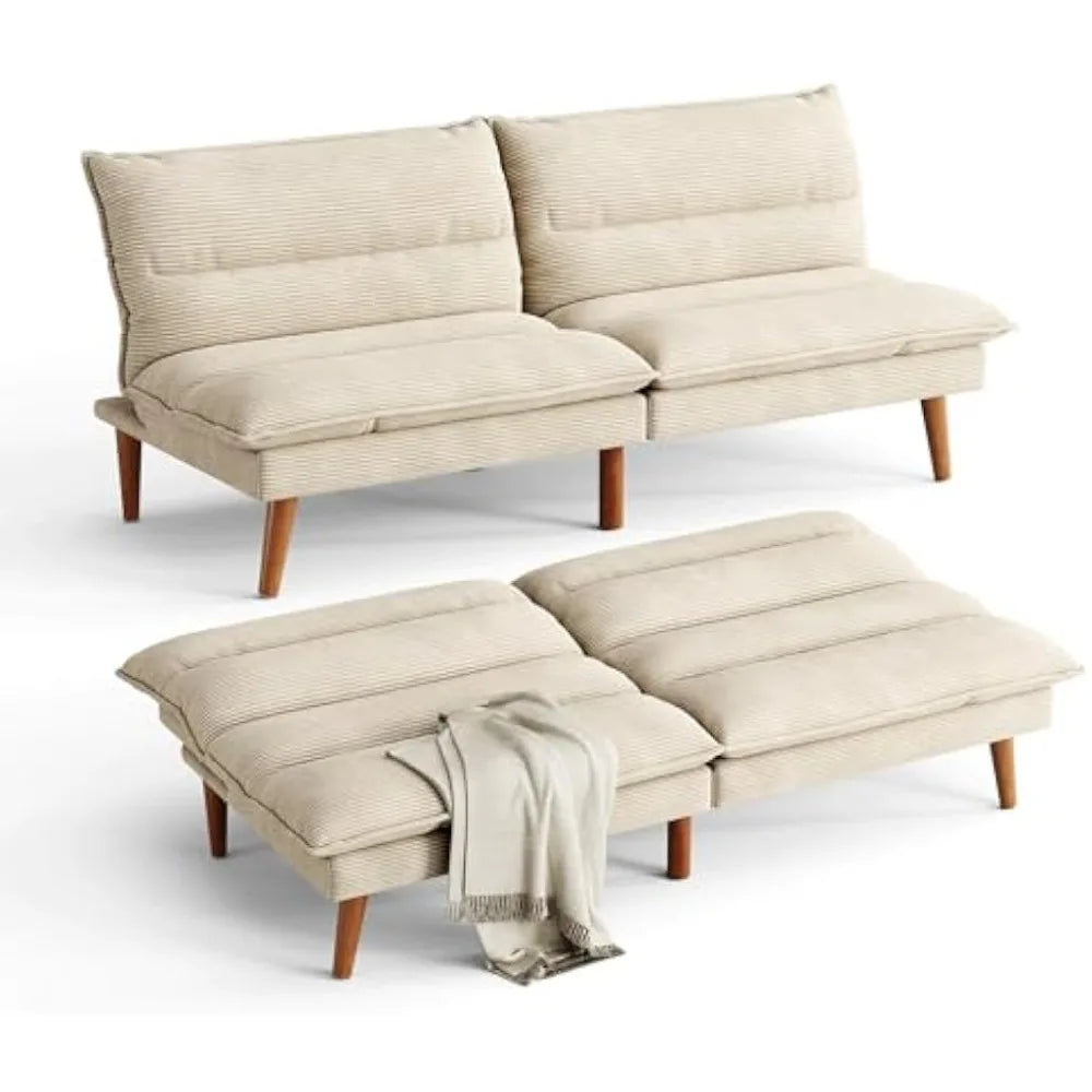 Ljustra 71 Inch Corduroy Futon Sofa Bed Adjustable Backrest Convertible