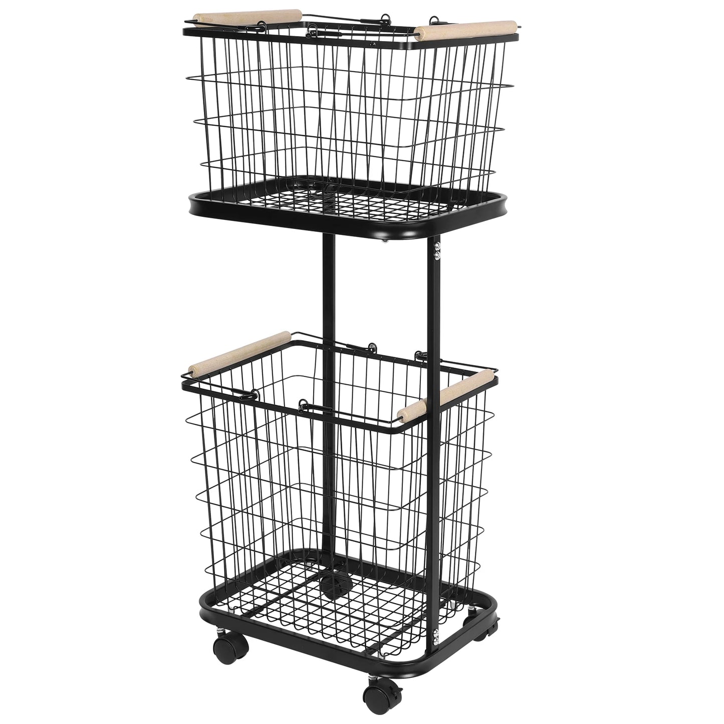 2 Tier Rolling Laundry Basket with Wheels Metal Storage Cart Hamper