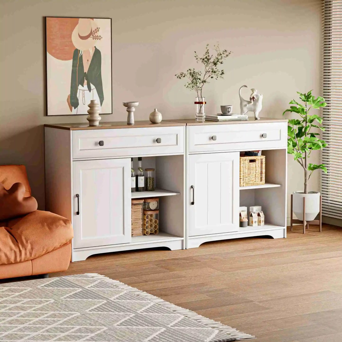 Sideboard Storage Cabinet with Drawer and Sliding Door for Kitchen