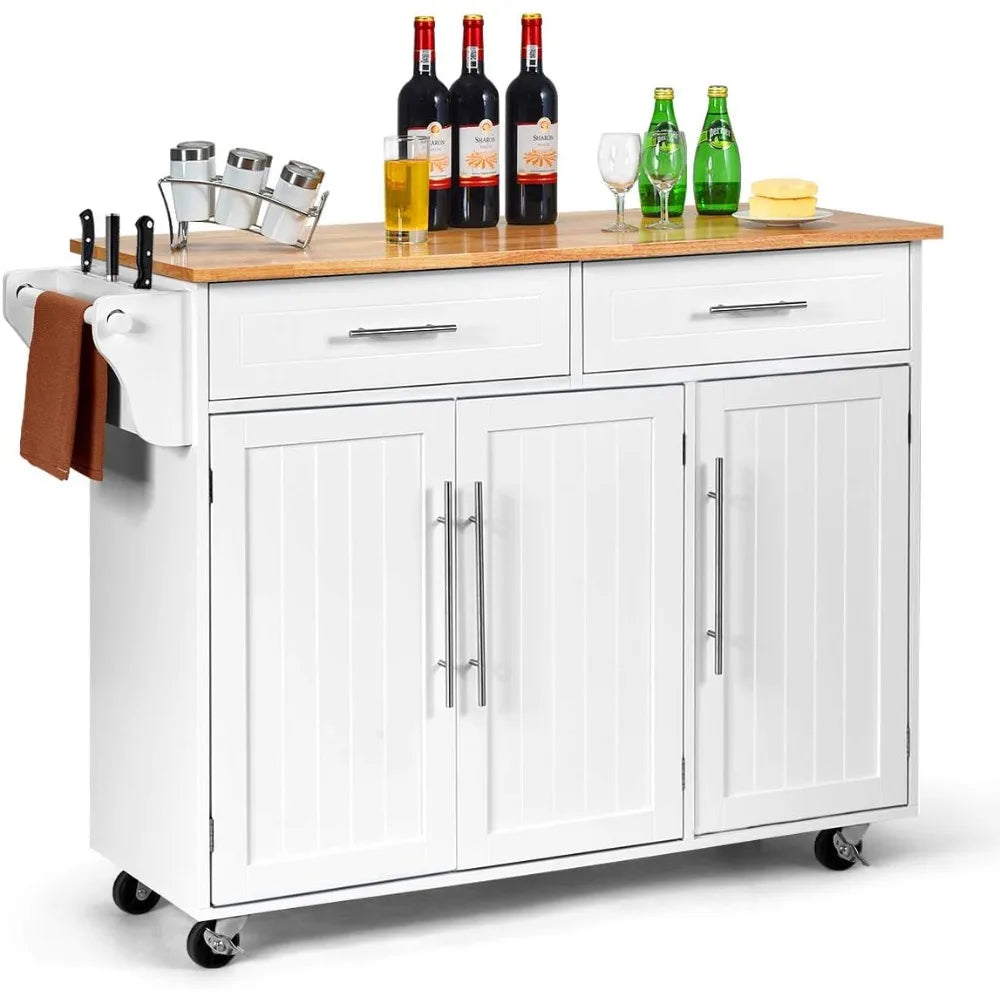 Kitchen Island Cart Rolling Storage Trolley with Lockable Castors
