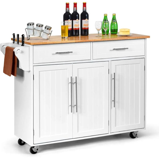Kitchen Island Cart Rolling Storage Trolley with Lockable Castors