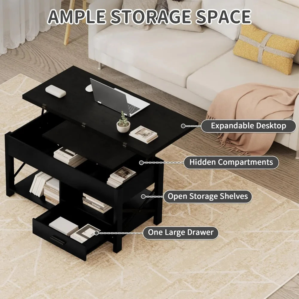 Multi-Functional Lift Top Coffee Table with Drawers and Hidden Storage