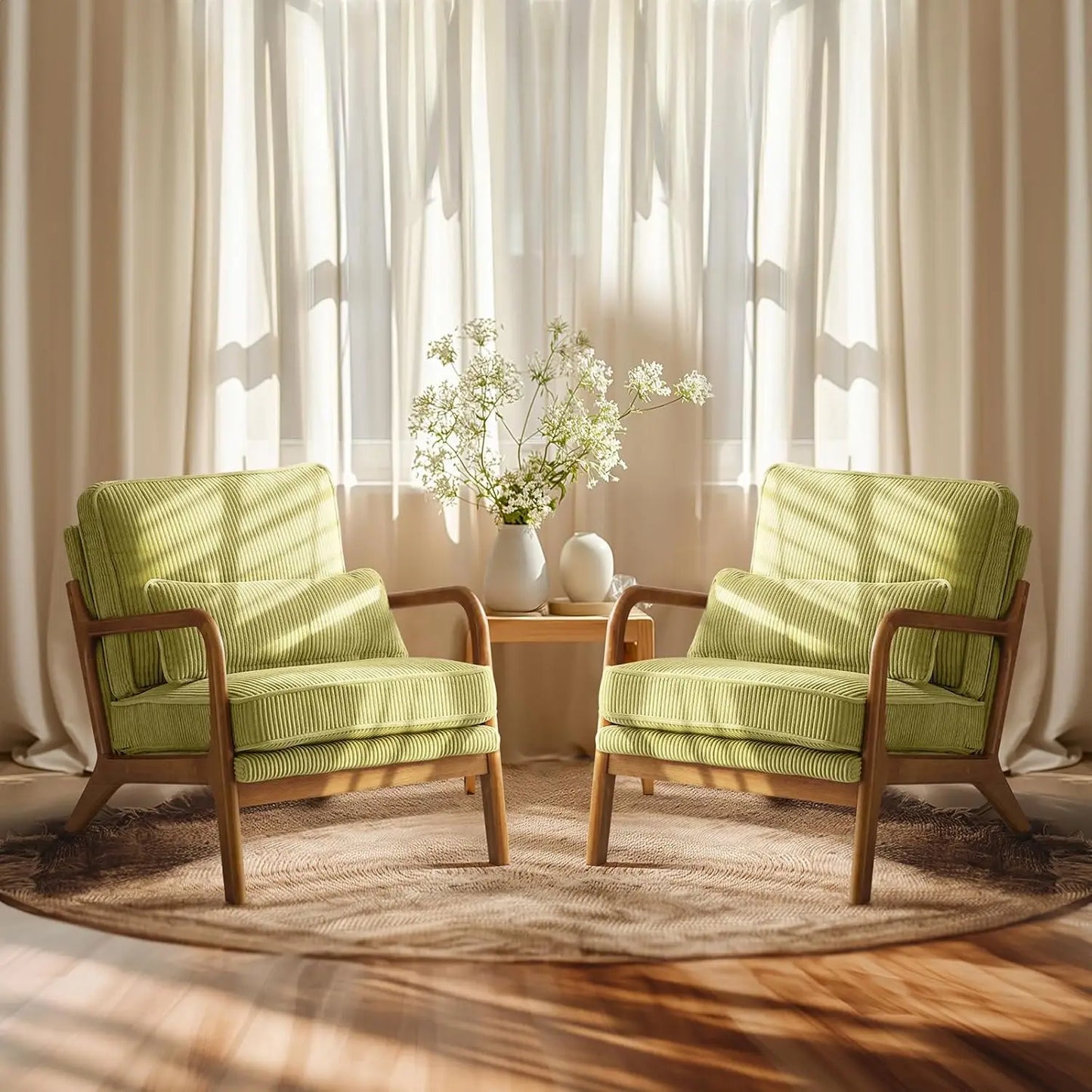 Ljustra Premium Corduroy Accent Chairs Set of 2 Upholstered Arm Chair