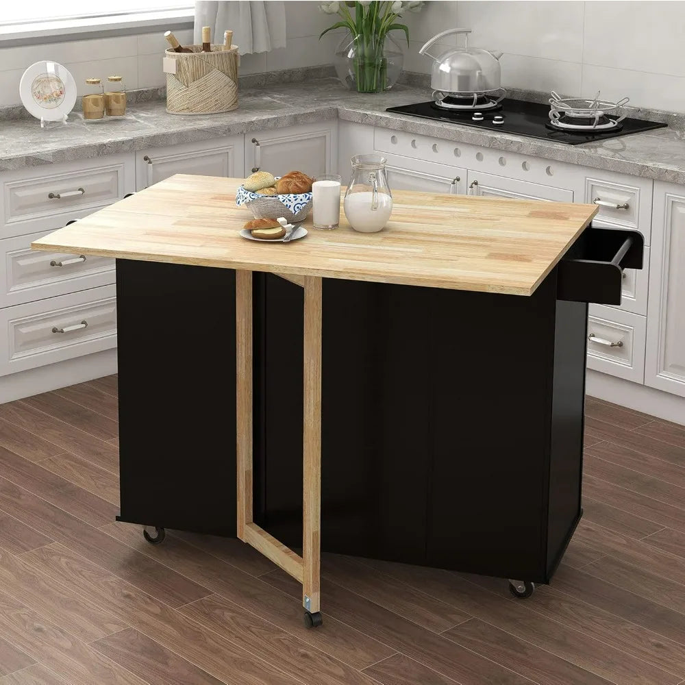 Kitchen Island Cart on Wheels Drop-Leaf Storage Cabinet Trolley