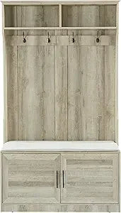 Wood Coat Rack Storage Shoe Cabinet with Clothes Hook and Sponge Pad