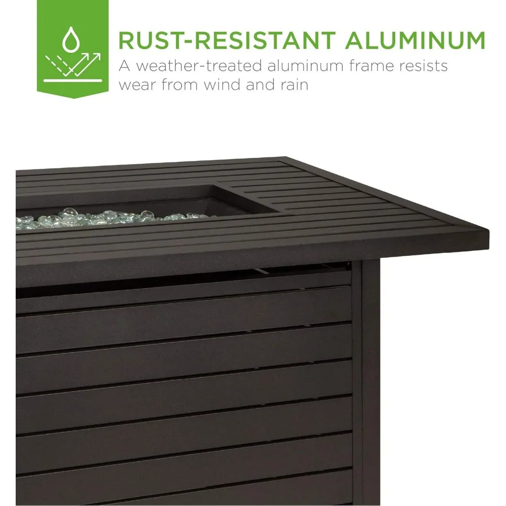 57in Outdoor Propane Gas Fire Pit Table with Aluminum Cover and Storage